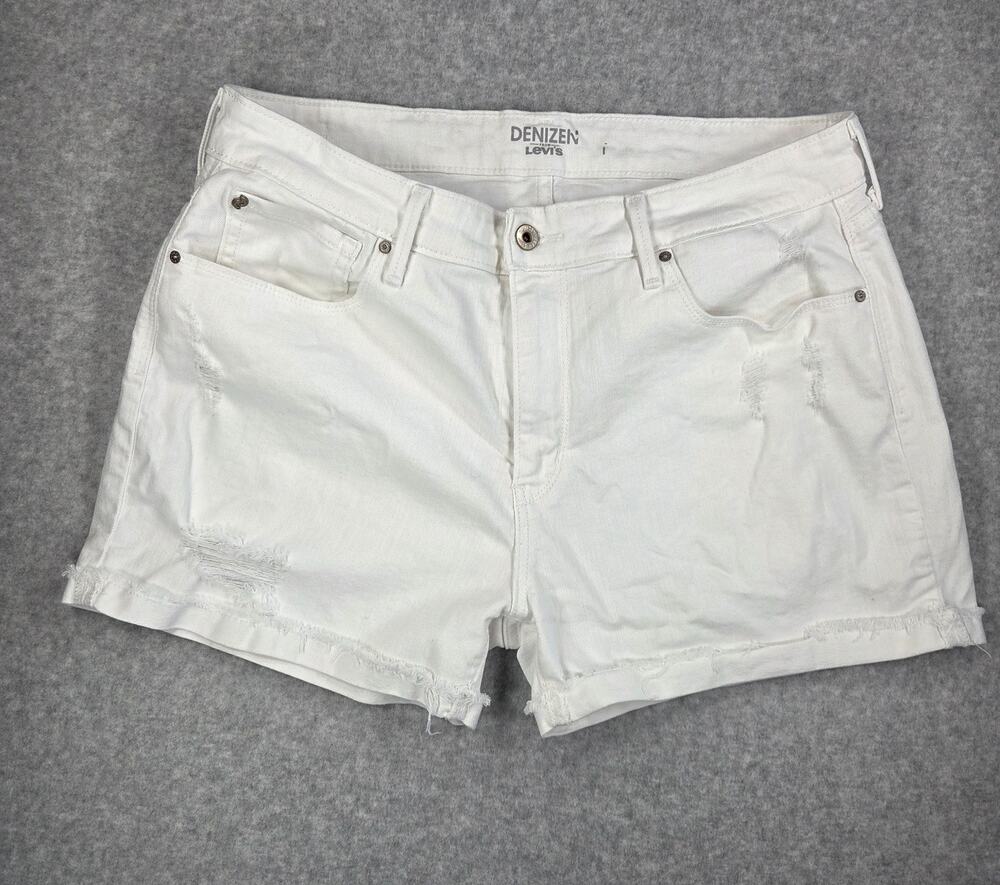 Denizen Levi's Womens High Rise Denim Shorts Sz 16 W33 White Distressed Raw Hem